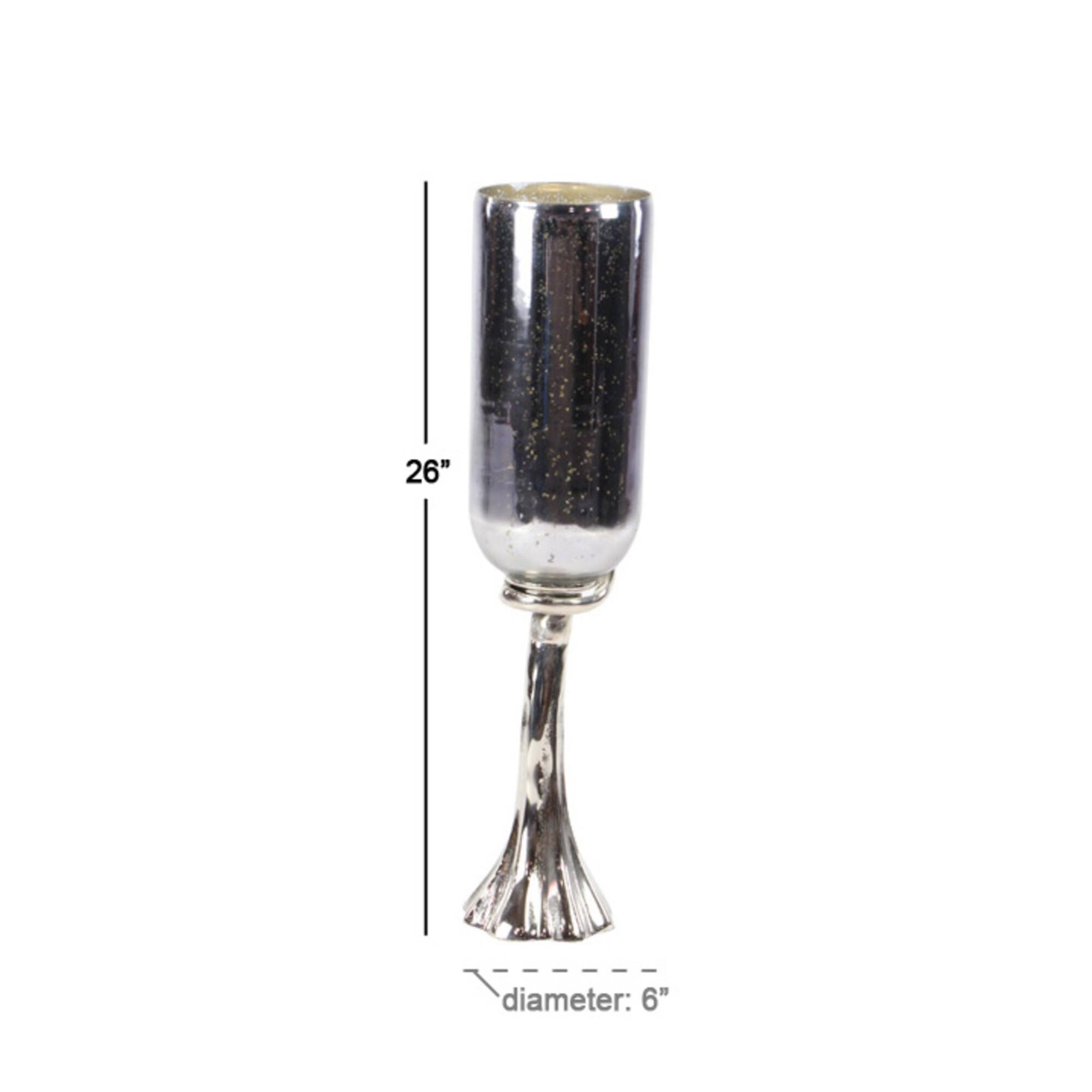 26" Black Glass & Aluminum Modern Candlestick Holder